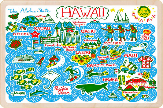 Colorful map of Hawaii with various icons and illustrations. Hawaii – Eco-friendly Card - Doodle Map Wooden Postcard

Write on the back with any pen and post worldwide with a standard stamp. A smart, eco-friendly card and gift.