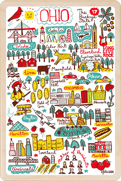 Ohio Travel Art Wooden Postcard to send, gift, and keep. The Wooden Postcard Company