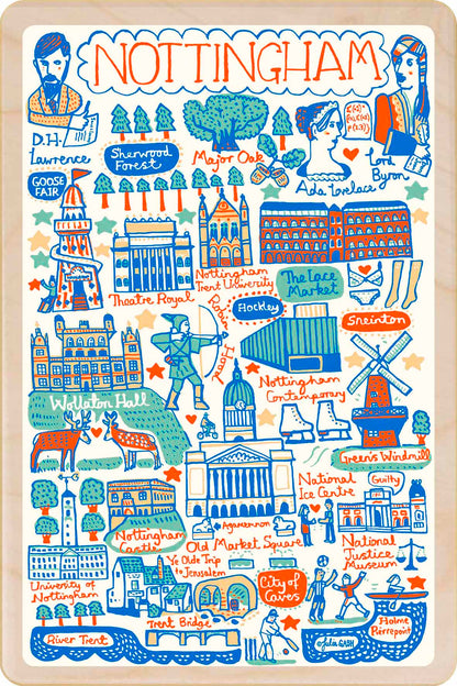 Nottingham doodle map – Sustainable Wooden Postcard

Write on the back with any pen and post worldwide with a standard stamp. A smart, eco-friendly card and gift.