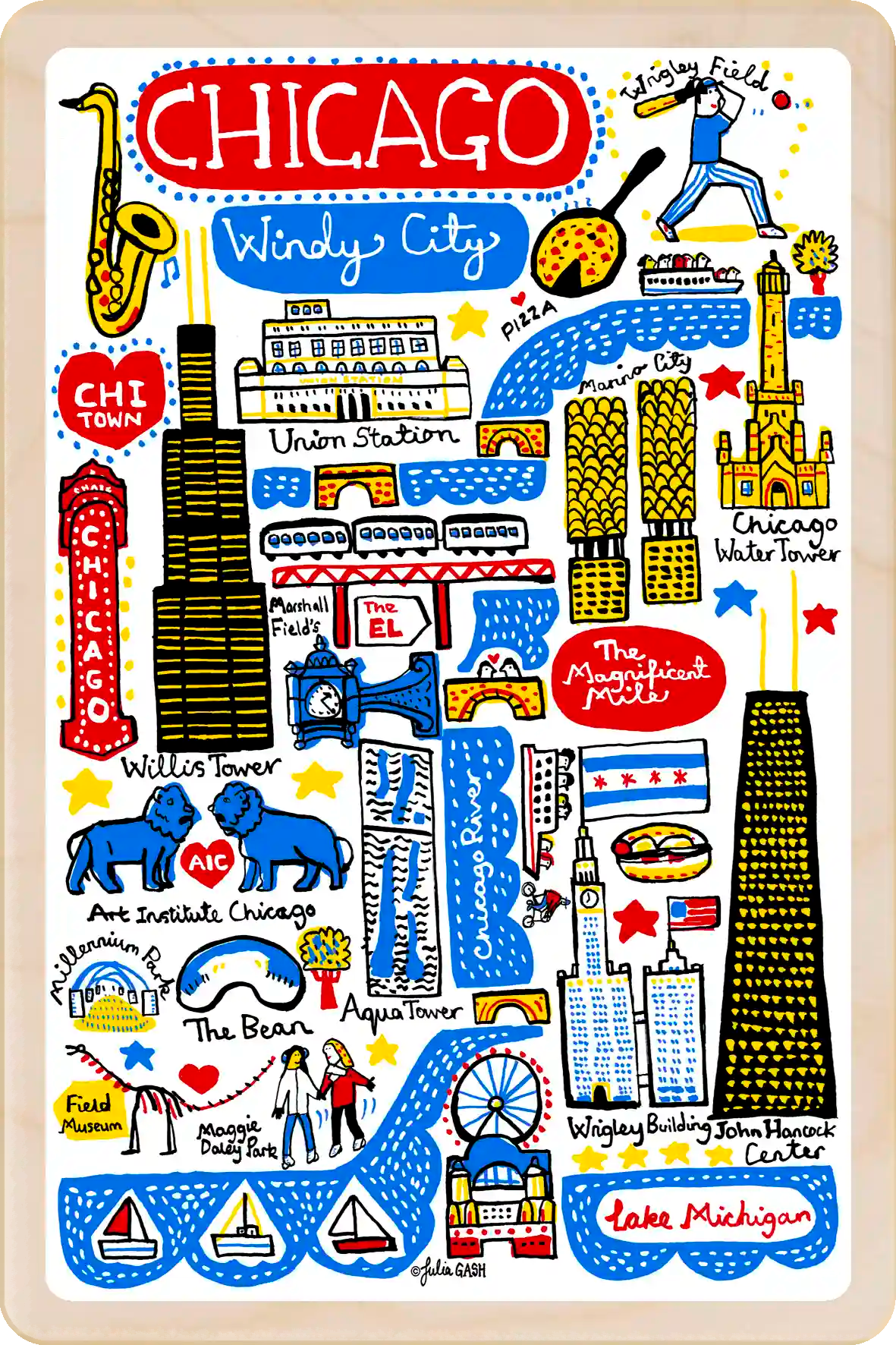 Chicago Travel Art Wooden Postcard to send, gift, and keep. The Wooden Postcard Company