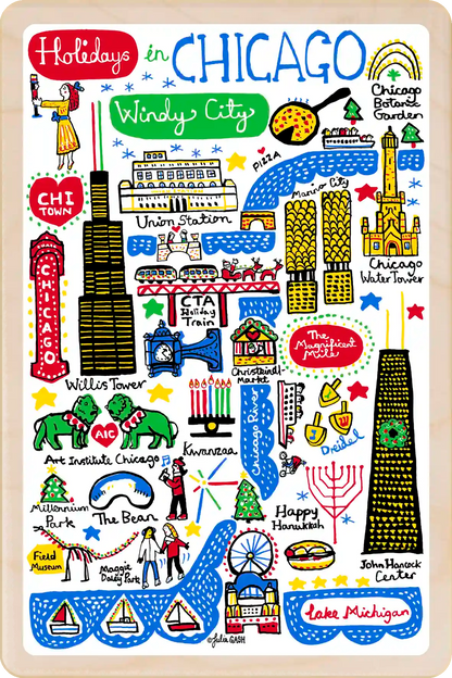 Chicago, The Vacation City Travel Art Wooden Postcard to send, gift, and keep. The Wooden Postcard Company