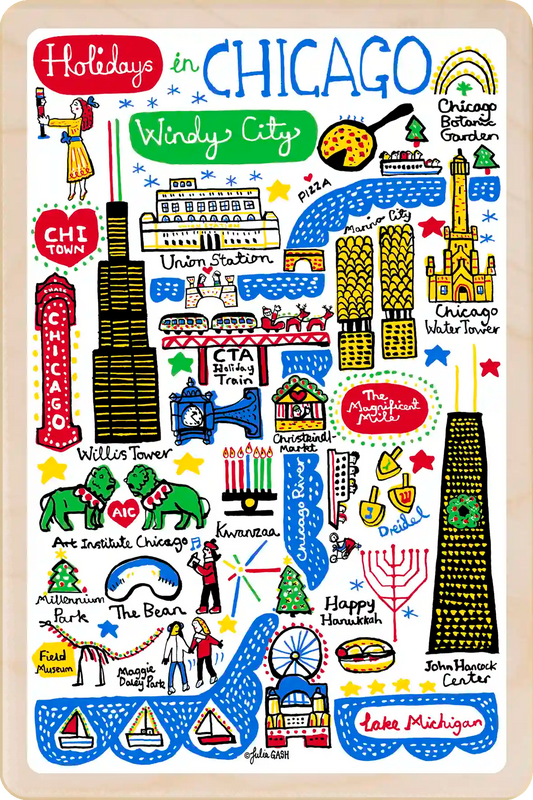 Chicago, The Vacation City Travel Art Wooden Postcard to send, gift, and keep. The Wooden Postcard Company