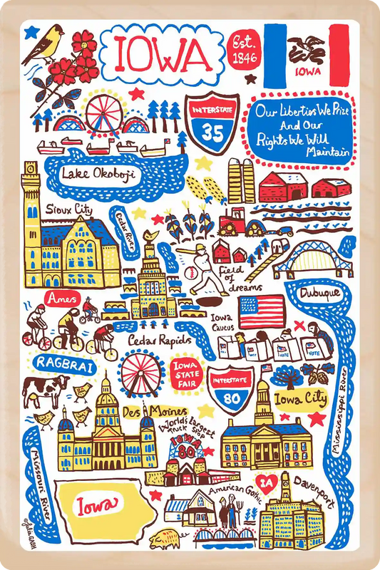Iowa Travel Art Wooden Postcard to send, gift, and keep. The Wooden Postcard Company