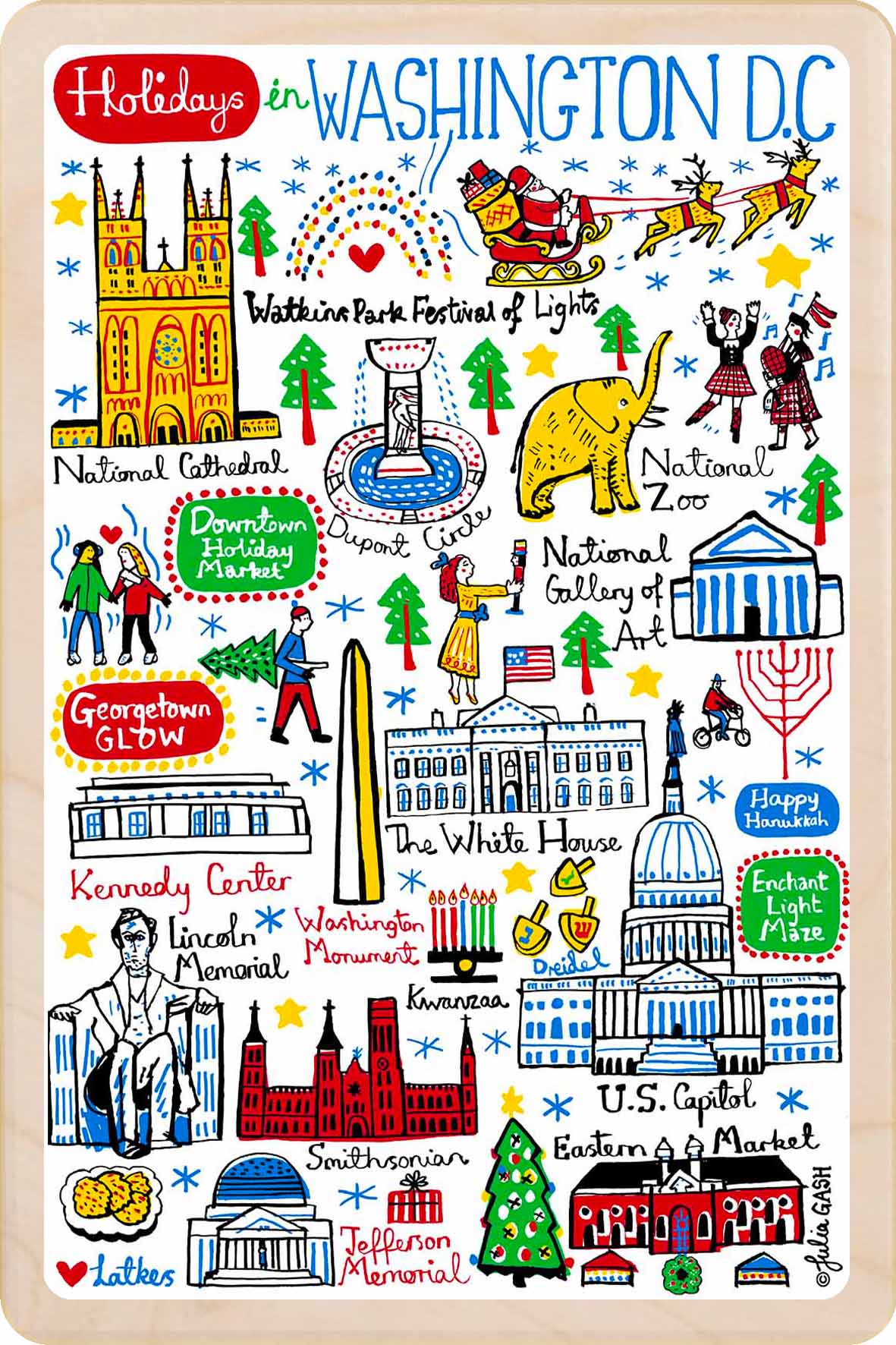 Illustrated map of Washington D.C. with various landmarks and attractions. Washington DC – Eco-friendly Card - Wooden Postcard

Write on the back with any pen and post worldwide with a standard stamp. A smart, eco-friendly card and gift.