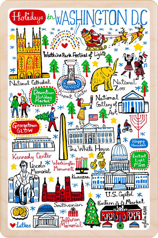 Illustrated map of Washington D.C. with various landmarks and attractions. Washington DC – Eco-friendly Card - Wooden Postcard

Write on the back with any pen and post worldwide with a standard stamp. A smart, eco-friendly card and gift.