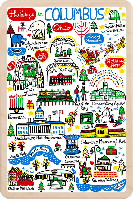 Holidays in Columbus, Ohio Travel Art Wooden Postcard to send, gift, and keep. The Wooden Postcard Company