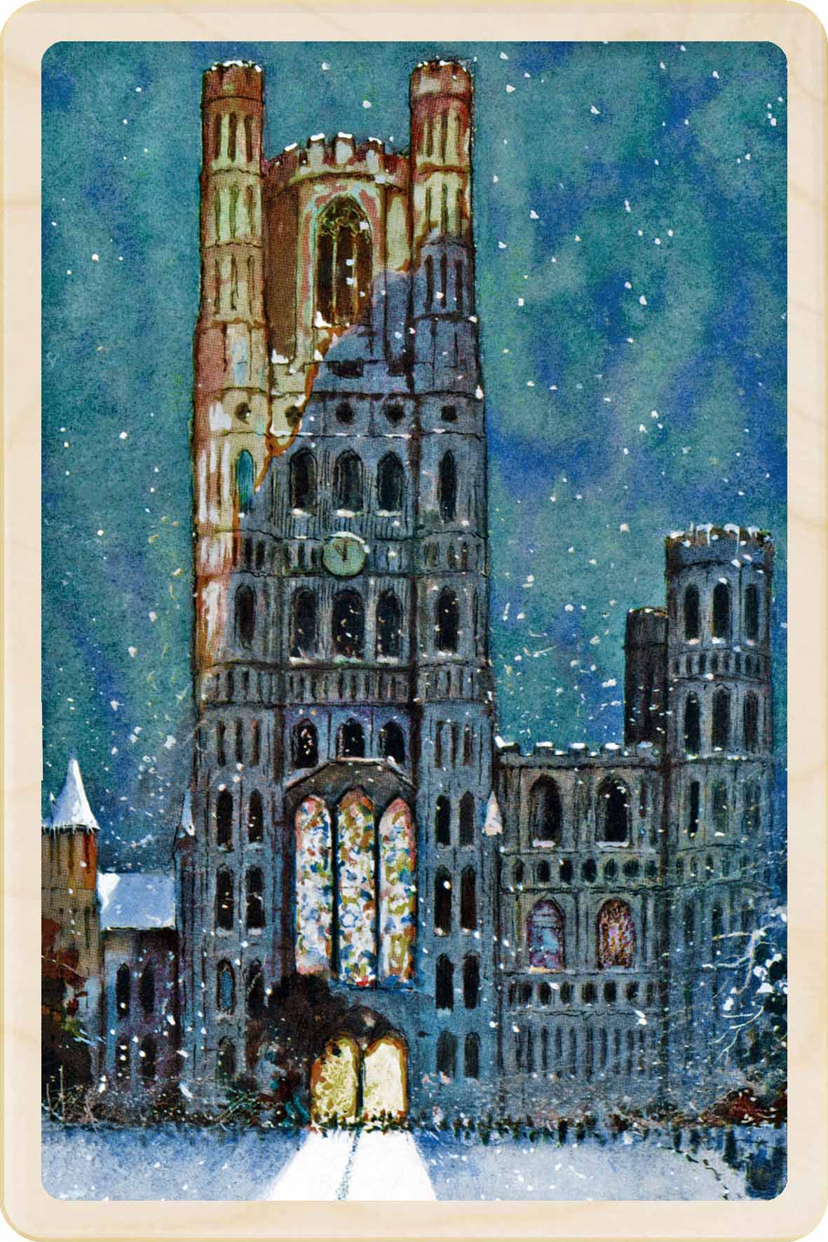 Christmas at Ely Cathedral – Christmas card - Wooden Postcard

Original Christmas illustration printed on sustainable wood. A beautiful card to send and display.