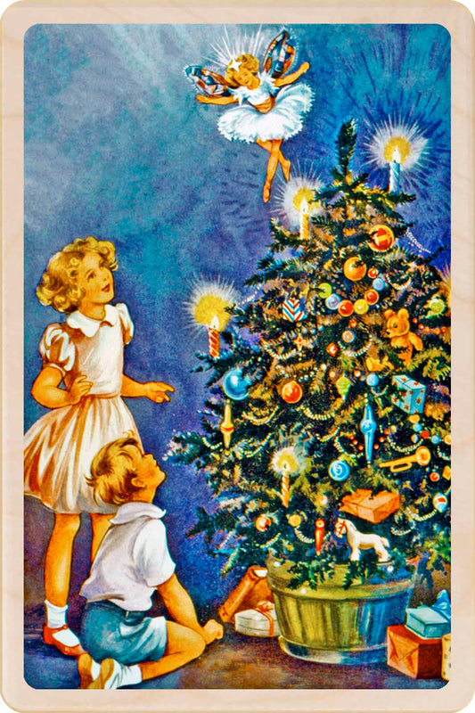 We Saw the Fairy – Christmas card - Wooden Postcard

Original vintage Christmas illustration printed on sustainable wood.&nbsp;A beautiful card to send, display, or tuck into a stocking.