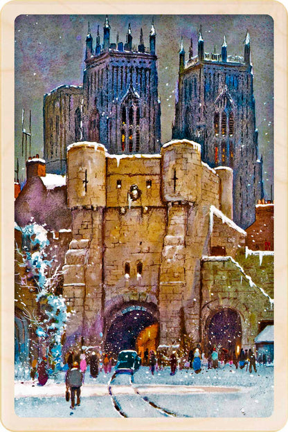 Christmas at York Minster, wooden Christmas card, Mary Evans Picture Library. The Wooden Postcard Company