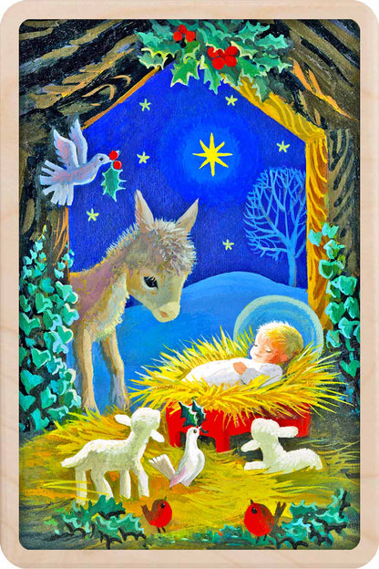 Nativity Christmas Card – Wooden Postcard

A Nativity scene by Margaret Tarrant, printed on sustainable wood. A beautifully detailed postcard you can send, display, or tuck into a stocking.