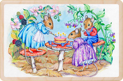 Children’s birthday card printed on sustainable wood – Molly Brett illustration, handmade in Suffolk