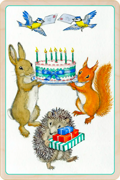 Big Birthday Cake – Birthday Wooden Postcard - Molly Brett illustration - The Wooden Postcard Company