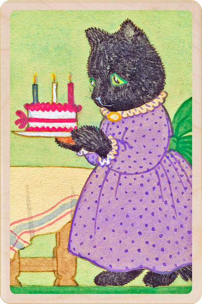 Children’s birthday card printed on sustainable wood – Molly Brett illustration, handmade in Suffolk