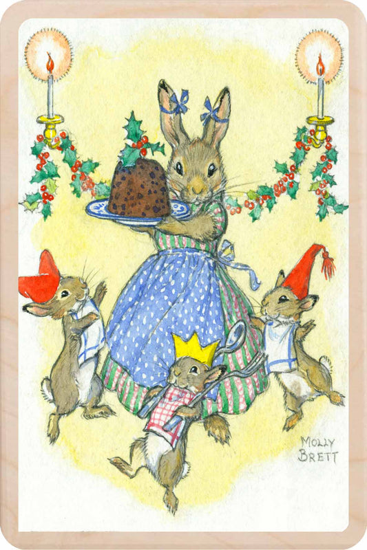 Christmas Pudding – Christmas card - Wooden Postcard

Original Molly Brett Christmas illustration printed on sustainable wood. A beautiful card to send, display, or tuck into a stocking.