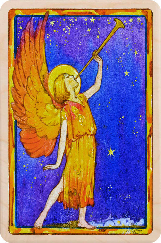 Christmas Angel – Christmas card - Wooden Postcard

Original vintage Christmas illustration printed on sustainable wood.A beautiful card to send, display, or tuck into a stocking. Margaret Tarrant illustration.