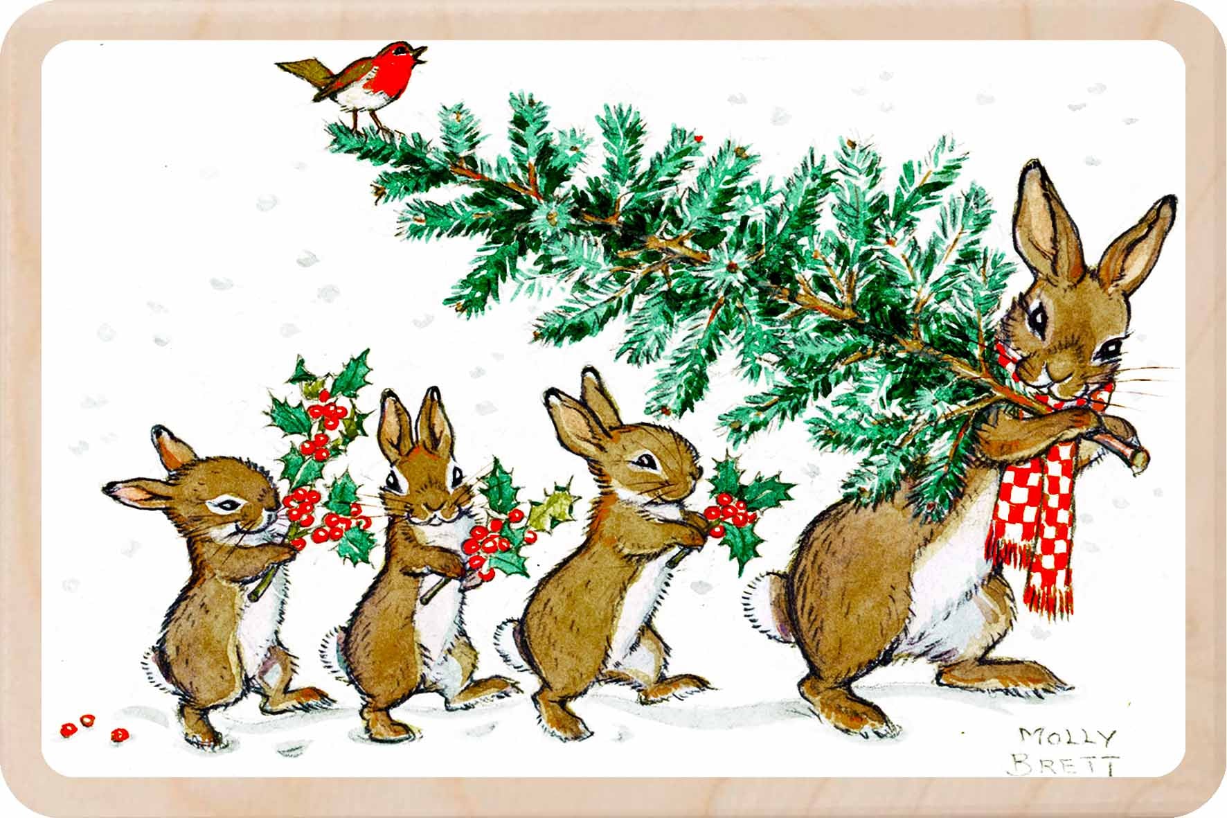 Christmas Tree Walk – Christmas card - Wooden Postcard- Molly Brett

Vintage Christmas illustration printed on sustainable wood. A beautiful card to send, display, or tuck into a stocking.