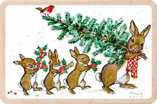 Christmas Tree Walk – Christmas card - Wooden Postcard- Molly Brett

Vintage Christmas illustration printed on sustainable wood. A beautiful card to send, display, or tuck into a stocking.
