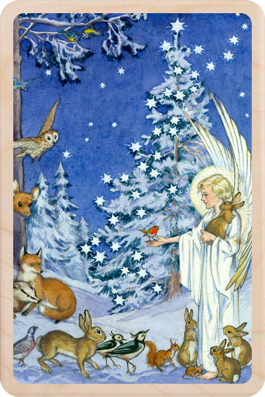 Spirit of Christmas – Christmas card - Wooden Postcard

Original vintage Christmas illustration by Margaret Tarrant, printed on sustainable wood. A beautiful card to send, display, or tuck into a stocking.