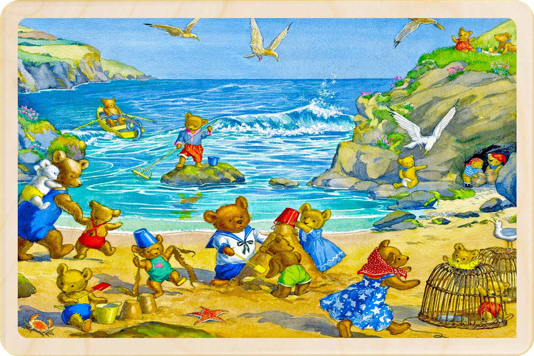 Teddies on the Beach - Molly Brett Card – Wooden Postcard