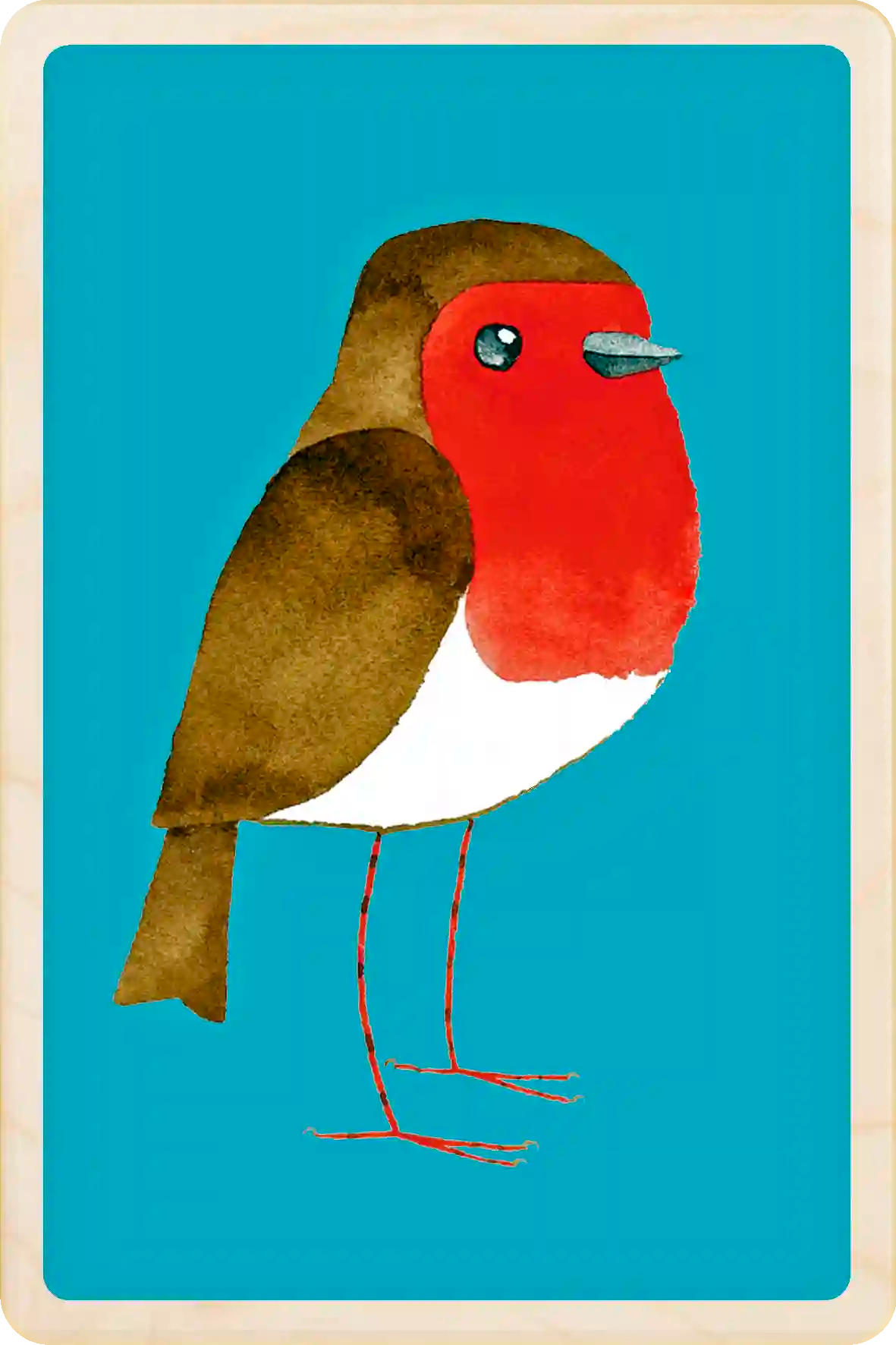 Robin wooden postcard by Matt Sewell
