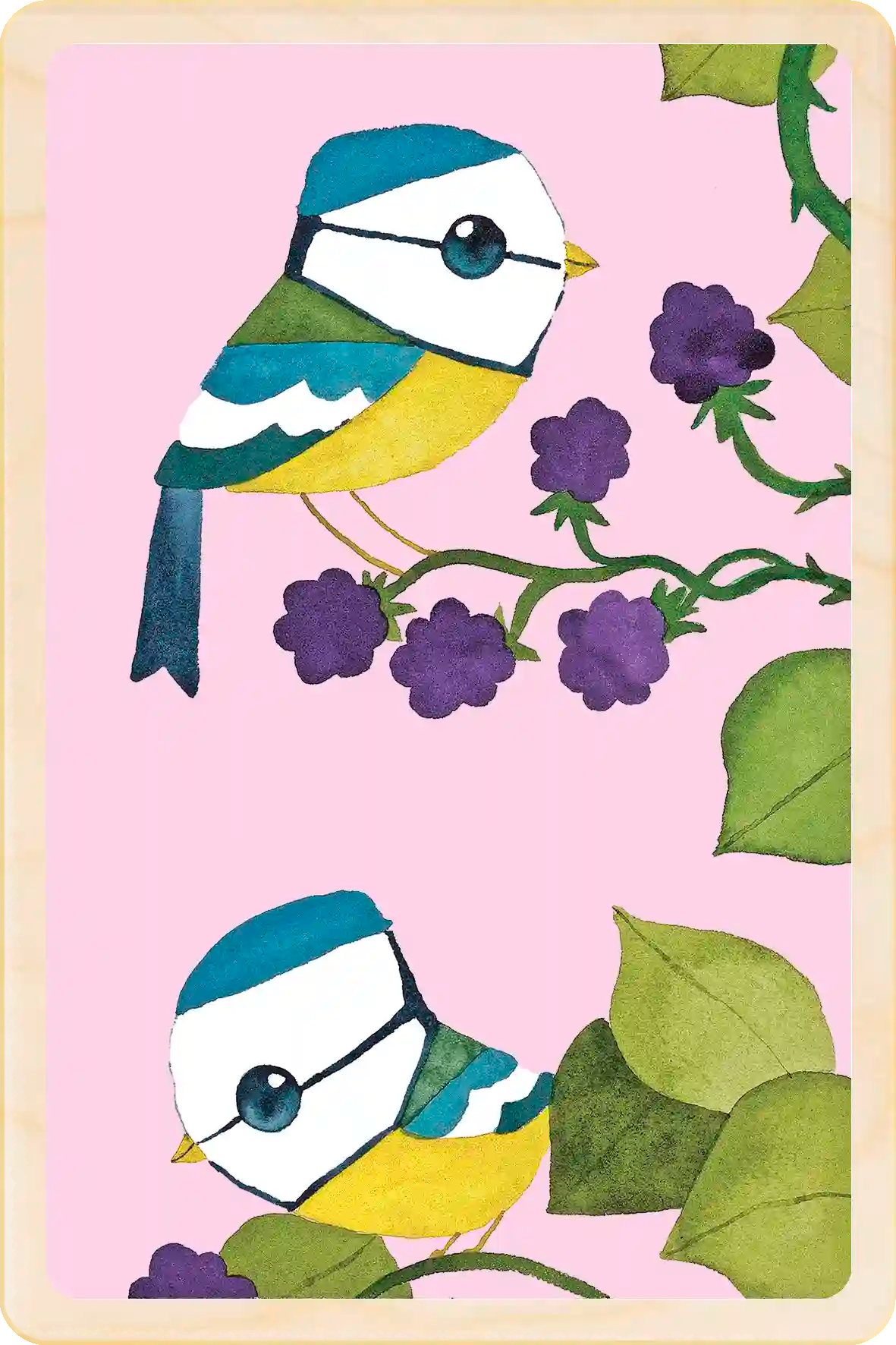 Blue Tits wooden postcard by Matt Sewell