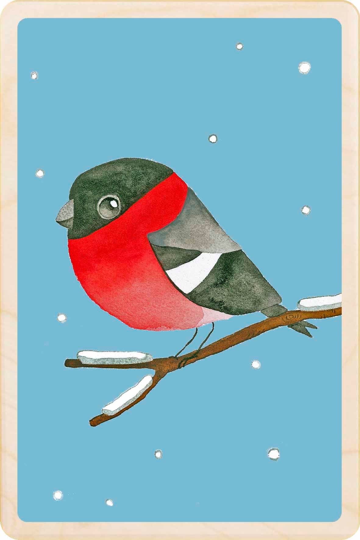 Bullfinch wooden postcard by Matt Sewell