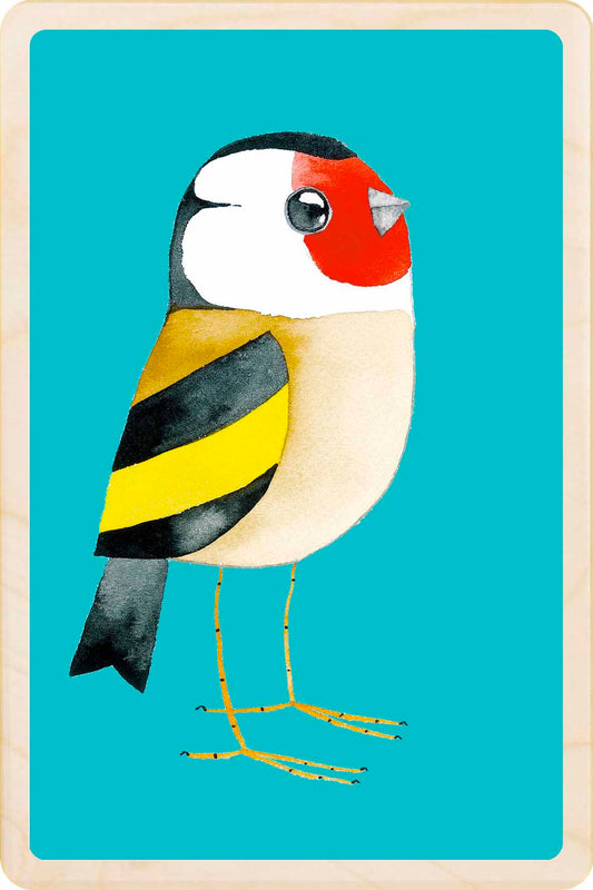 goldfinch - bird Illustration wooden postcard by Matt Sewell