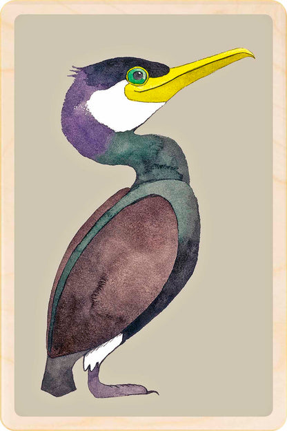 Cormorant - bird Illustration wooden postcard by Matt Sewell