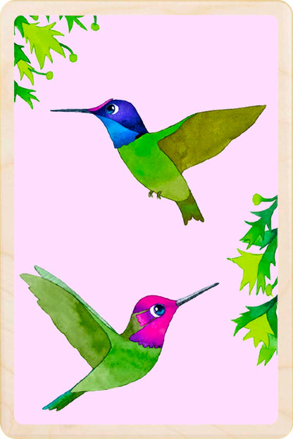hummingbird - bird Illustration wooden postcard by Matt Sewell