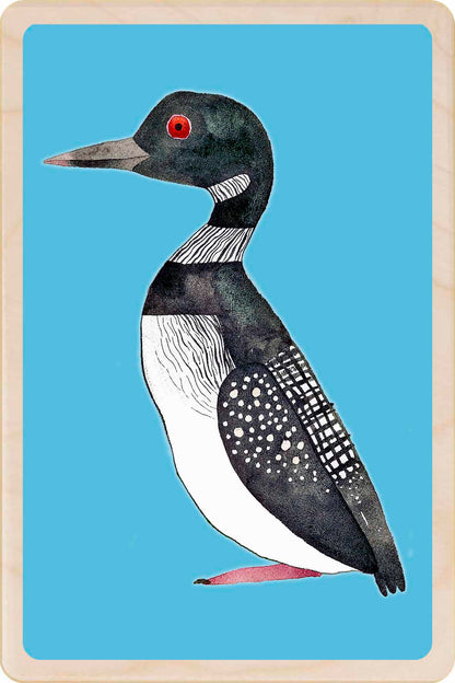 loon - bird Illustration wooden postcard by Matt Sewell