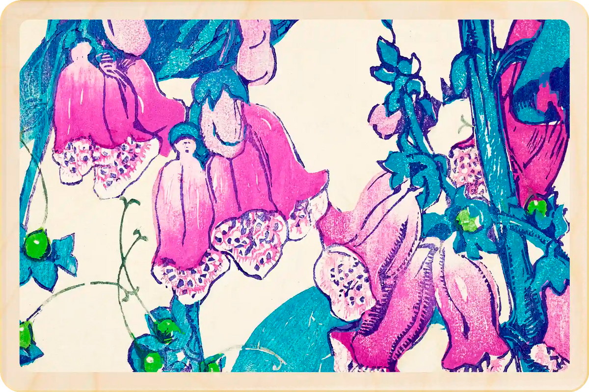 Mabel Royds, Foxgloves. Fine Art from the National Galleries of Scotland, printed on sustainable wood. A lasting keepsake to post, gift, and display. The Wooden Postcard Company