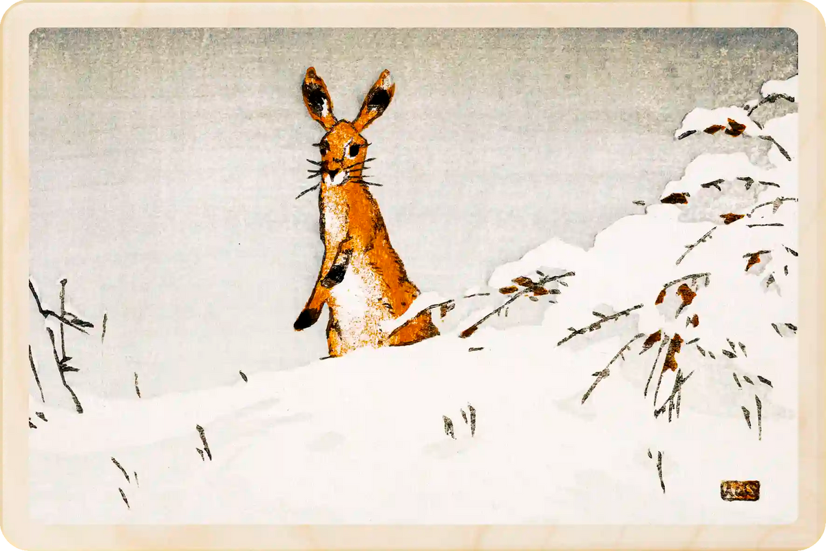 Snow and Hare - National Galleries of Scotland - Sustainable Card - Wooden Postcard. Allen William Seaby, Snow and Hare.&nbsp; Fine Art from the National Galleries of Scotland, printed on sustainable wood. A lasting keepsake to post, gift, and display. The Wooden Postcard Company