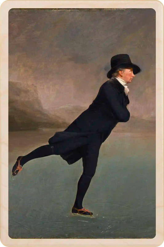 Sir Henry Raeburn,&nbsp;Reverend Robert Walker Skating on Duddingston Fine Art from the National Galleries of Scotland, printed on sustainable wood. A lasting keepsake to post, gift, and display. The Wooden Postcard Company
