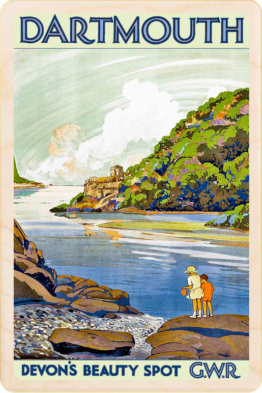 Dartmouth, Devon - Wooden Postcard featuring an original vintage travel poster