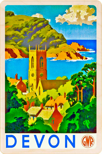 Devon - Wooden Postcard featuring an original vintage travel poster