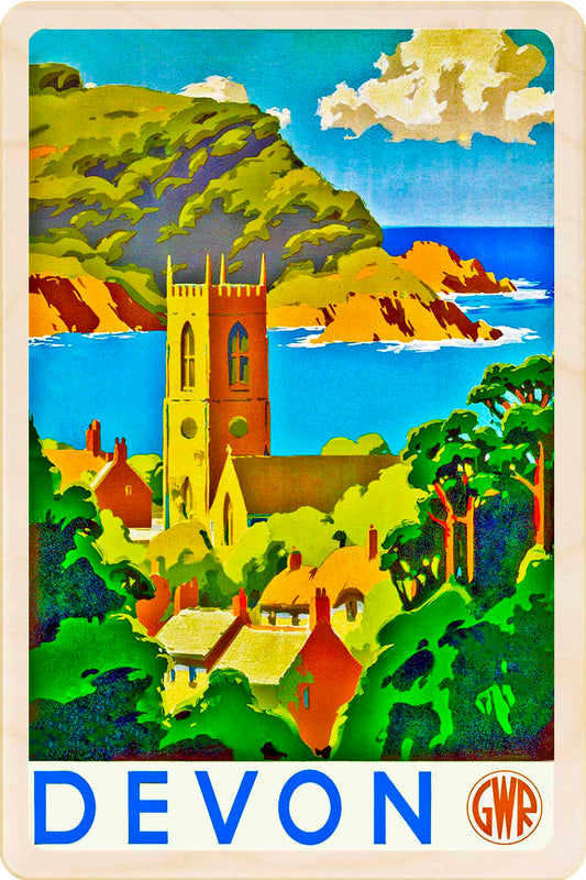 Devon - Wooden Postcard featuring an original vintage travel poster