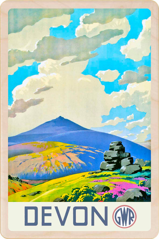 Devon - Wooden Postcard featuring an original vintage travel poster from ©National Railway Museum