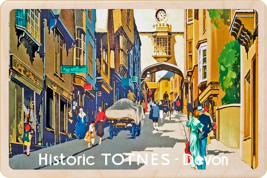Totnes - Wooden Postcard featuring an original vintage travel poster