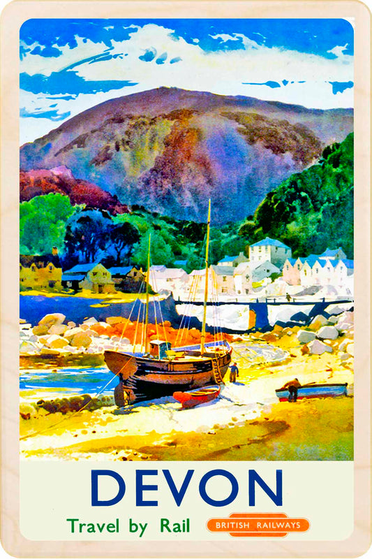 Devon Port - Wooden Postcard featuring an original vintage travel poster from ©National Railway Museum