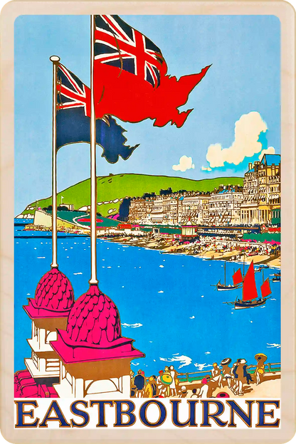 Eastbourne, Sussex - Wooden Postcard featuring an original vintage travel poster from ©National Railway Museum. The Wooden Postcard Company