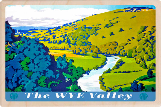 The Wye Valley - Original illustration ©National Railway Museum, printed in Suffolk on sustainable wood. A durable and display-worthy postcard—ideal to send, gift or collect.