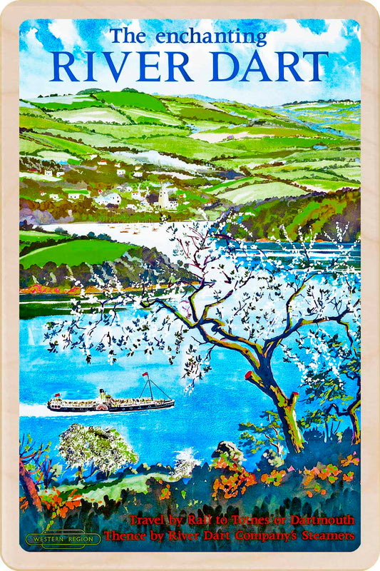 The Enchanting River Dart - Wooden Postcard featuring an original vintage travel poster from ©National Railway Museum