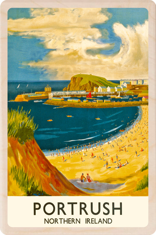 Portrush, Northern Ireland - Wooden Postcard featuring an original vintage travel poster from ©National Railway Museum