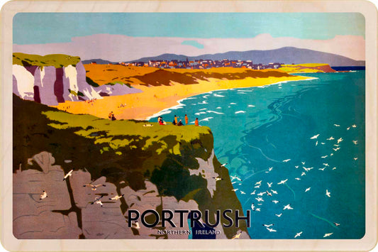 Portrush, Northern Ireland - Wooden Postcard featuring an original vintage travel poster from ©National Railway Museum