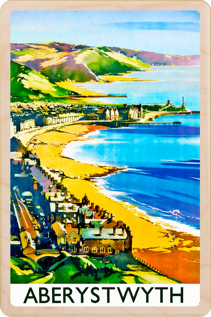 Aberystwyth, Wales - Wooden Postcard featuring an original vintage travel poster from ©National Railway Museum