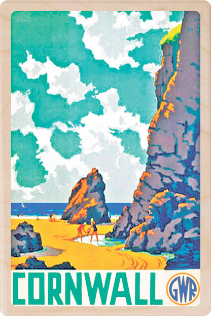 Cornwall - Wooden Postcard featuring an original vintage travel poster