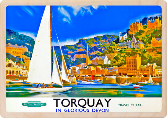 Torquay - Wooden Postcard featuring an original vintage travel poster