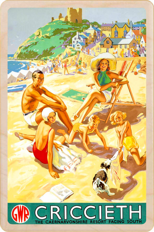 Crieccieth, Wales - Wooden Postcard featuring an original vintage travel poster from ©National Railway Museum