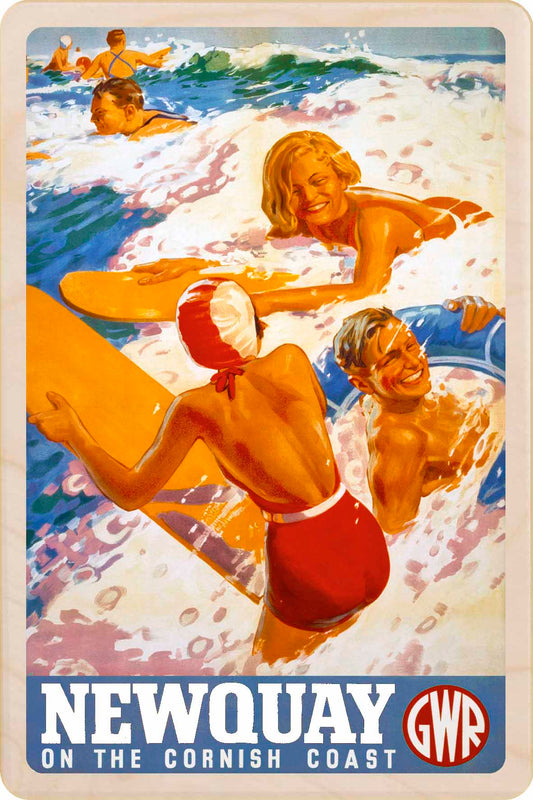 Newquay in Cornwall - Wooden Postcard featuring an original vintage travel poster from ©National Railway Museum
