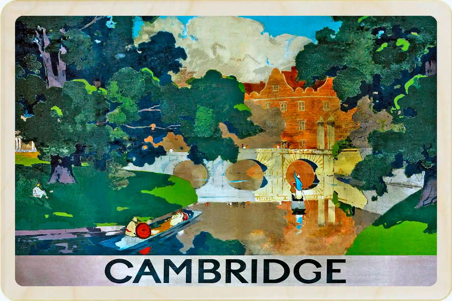 Cambridge Card, Wooden Postcard featuring an original vintage travel poster from ©National Railway Museum / SCMG. The Wooden Postcard Company